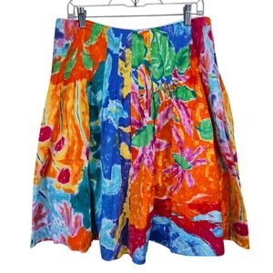 Lauren Ralph Lauren Womens Pleated Skirt Size 10 Cotton‎ Floral Watercolor Artsy